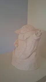 Baby Yoda — Studio Play ceramic sculpture by Damiano Derin, Hand-sculpted grogged terracotta, unglazed bisque finish
