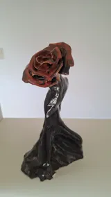 Rose — Sculpture ceramic sculpture by Damiano Derin, Hand-built stoneware, oxide red bloom on a sculpted black base