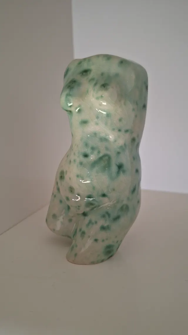 Venere 6 — Venere ceramic sculpture, Hand-built stoneware, green speckled crackle glaze