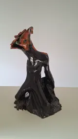 Rose — Sculpture ceramic sculpture by Damiano Derin, Hand-built stoneware, oxide red bloom on a sculpted black base