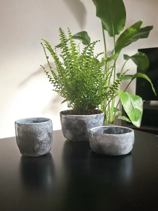 Vases — Vases ceramic sculpture, Hand-built stoneware trio, stone-textured matte glaze