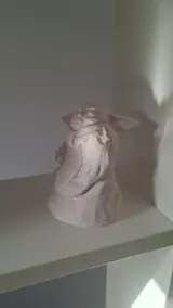 Baby Yoda — Studio Play ceramic sculpture by Damiano Derin, Hand-sculpted grogged terracotta, unglazed bisque finish