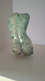 Venere 6 — Venere ceramic sculpture by Damiano Derin, Hand-built stoneware, green speckled crackle glaze