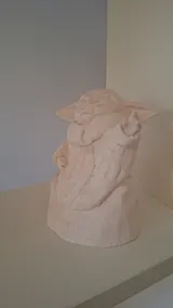 Baby Yoda — Studio Play ceramic sculpture by Damiano Derin, Hand-sculpted grogged terracotta, unglazed bisque finish