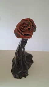Rose — Sculpture ceramic sculpture by Damiano Derin, Hand-built stoneware, oxide red bloom on a sculpted black base