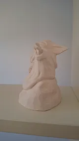 Baby Yoda — Studio Play ceramic sculpture by Damiano Derin, Hand-sculpted grogged terracotta, unglazed bisque finish